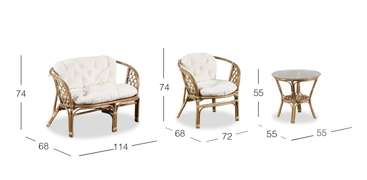 Juego De Jardín Bahama Living Set Rattan 4 Piezas