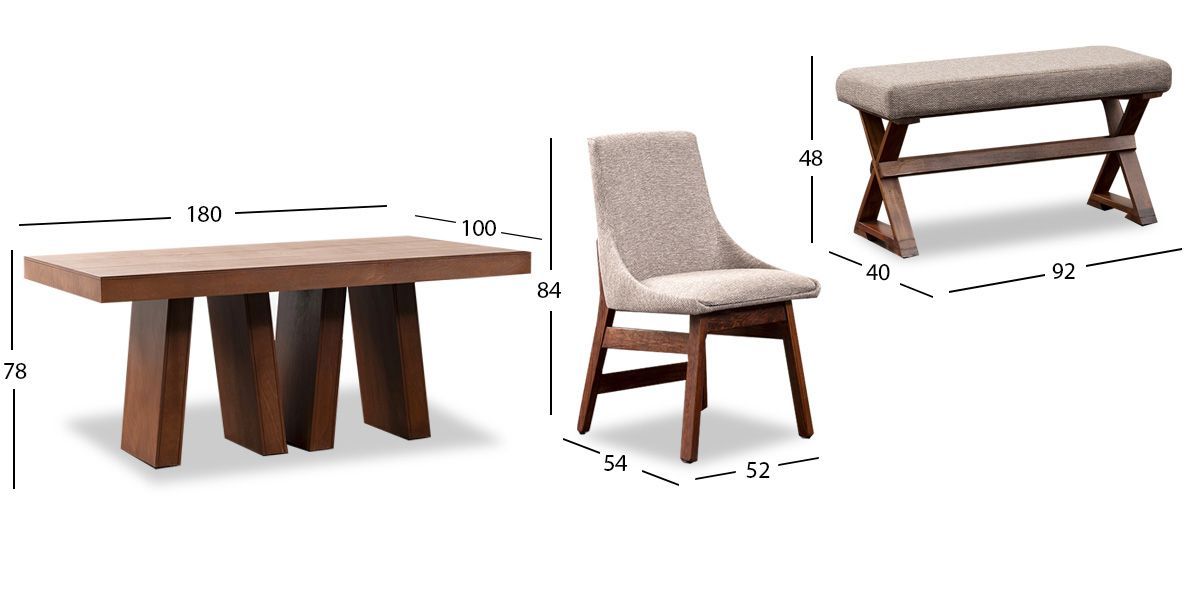 Comedor Rectangular Odette con 4 Sillas y Banca Arena