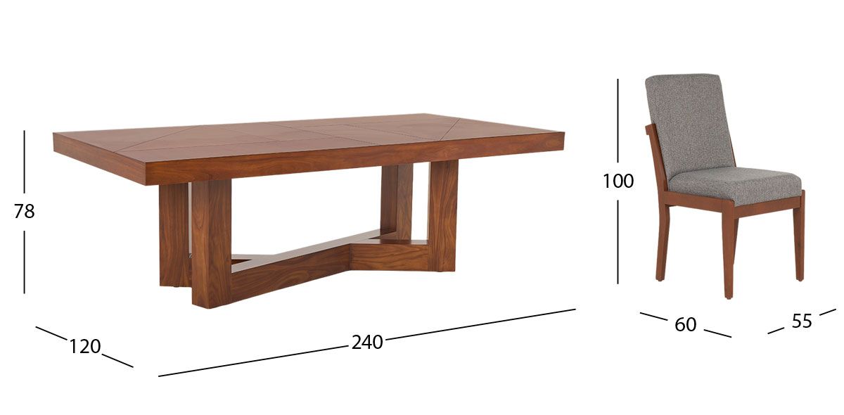 Comedor Rectangular 240 Cm Creta Gris Charcoal 9 Piezas