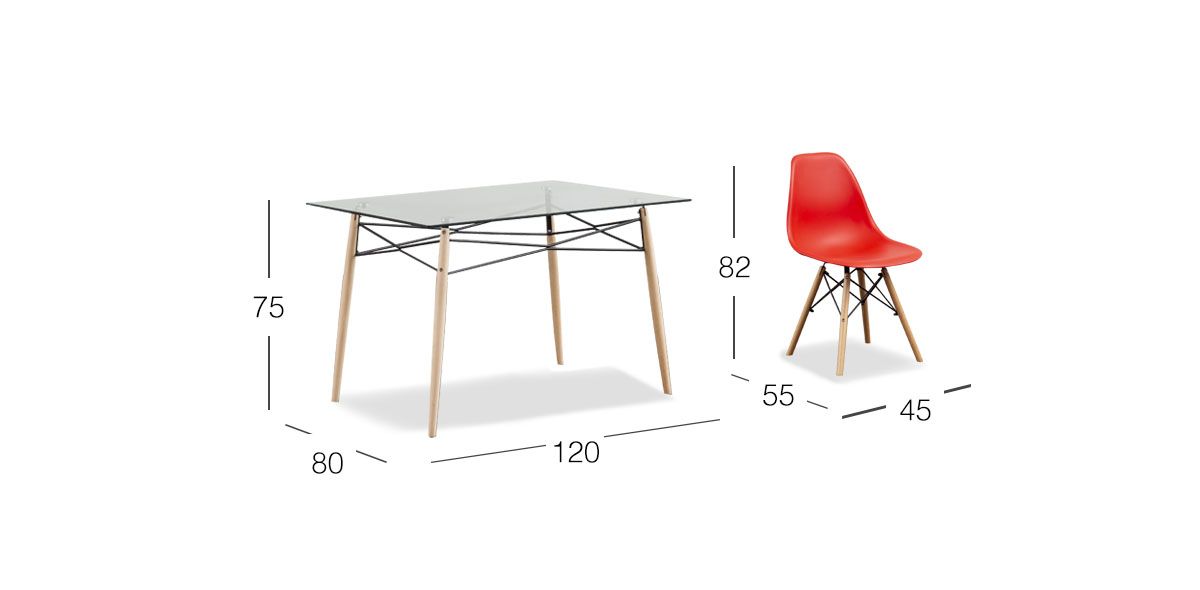 Comedor Rectangular con Sillas Atlas Rojo 5 Piezas