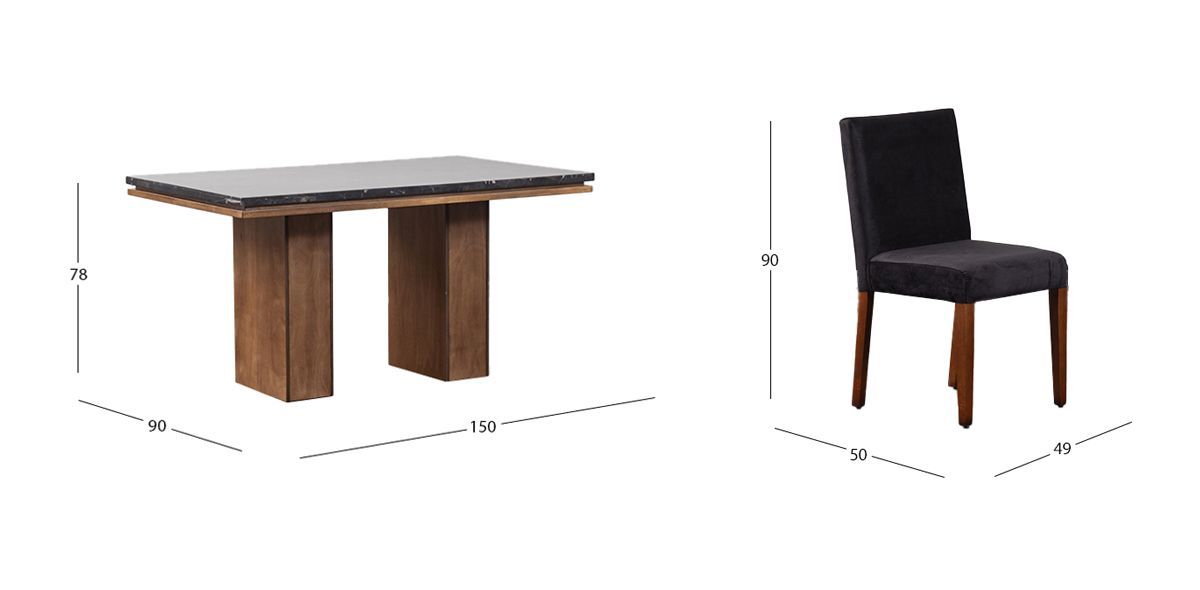Comedor Rectangular De Mármol Alessia Negro 7 Piezas