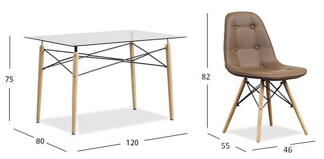 Comedor Rectangular Atlas PL con Sillas Angun Café