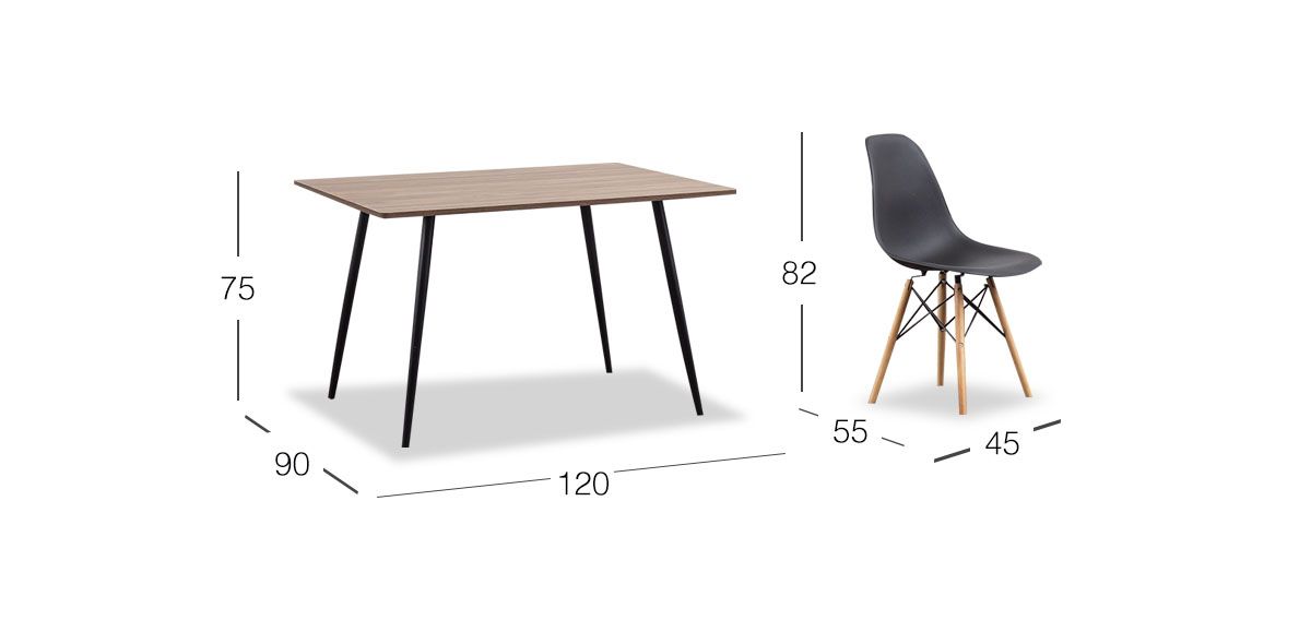 Comedor Rectangular Marla con Sillas Atlas PL Negro 7 Piezas