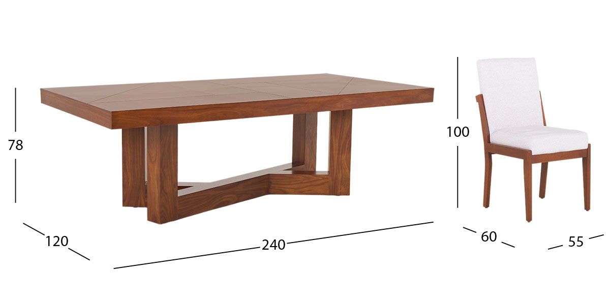 Comedor Rectangular Creta con Sillas Blanco Winter 240 cm