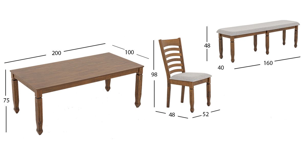 Comedor Rectangular 200 Cm Borja Café 7 Piezas