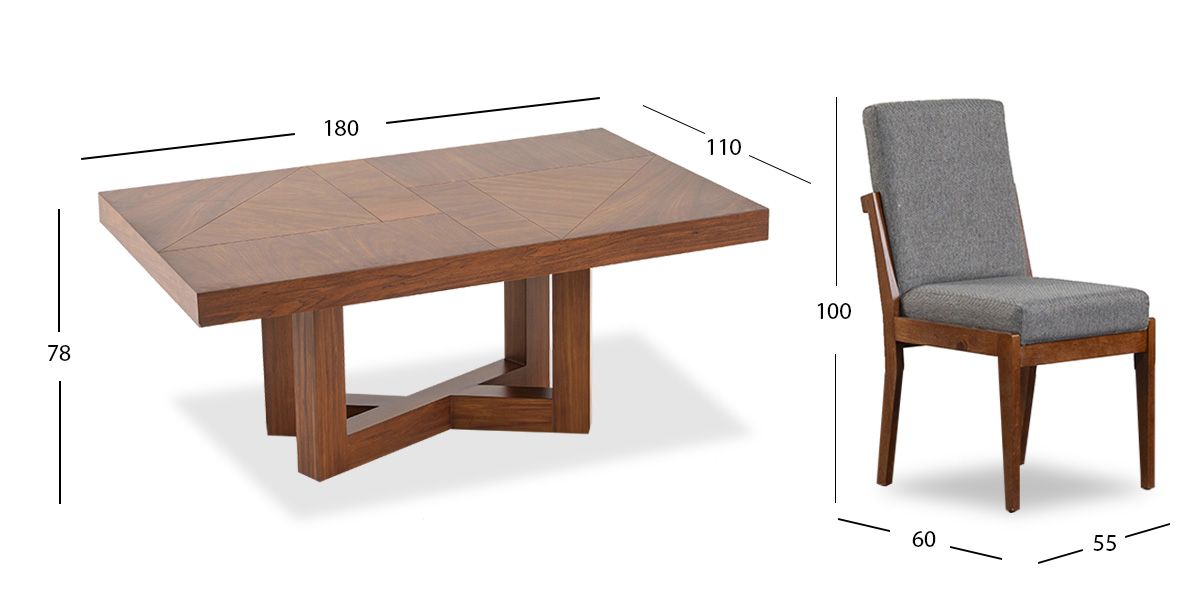 Comedor Rectangular 180 Cm Creta Gris Charcoal 7 Piezas