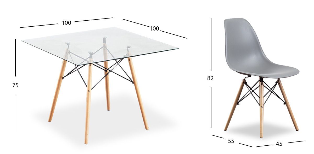 Comedor Cuadrado con Sillas Atlas Gris 5 Piezas