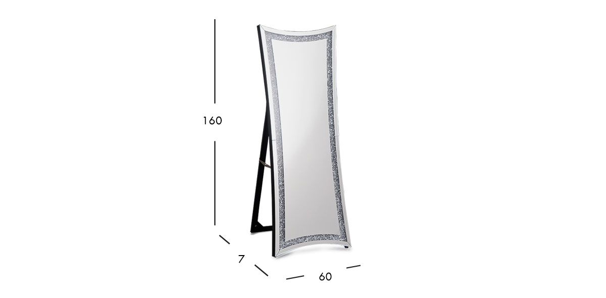 Espejo De Piso Con Sistema De Luz Led Cristal Crush Plata