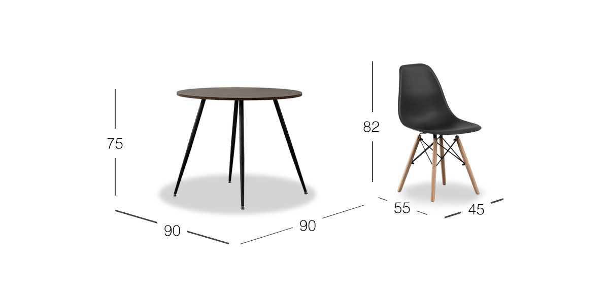 Comedor Marla Redondo con Sillas Atlas PL Negro 5 Piezas