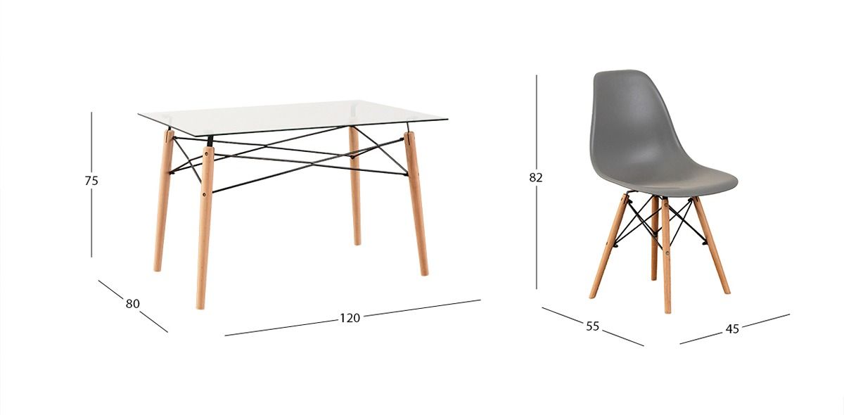 Comedor Rectangular con Sillas Atlas Gris 5 Piezas