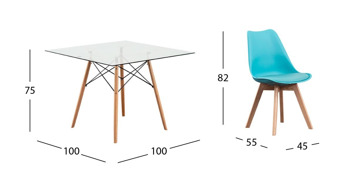 Comedor Cuadrado Atlas PL con Sillas Arthus Azul