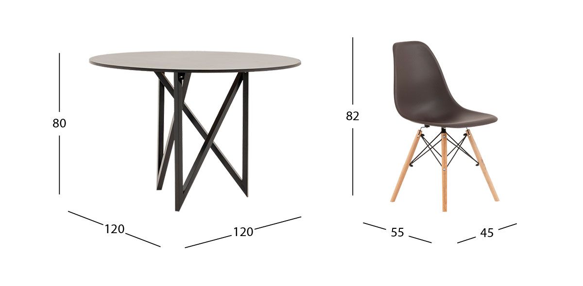 Comedor Redondo Nápoles Negro Con Sillas Atlas Café 5 Piezas