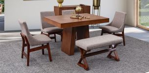 Comedor Odette con 4 Sillas y Banca Arena