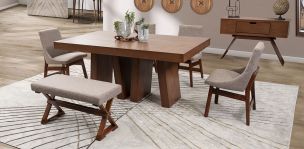 Comedor Rectangular Odette con 4 Sillas y Banca Arena
