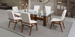 Comedor Rectangular De Cristal Praga Con Sillas Praga Mix Beige 7 Piezas