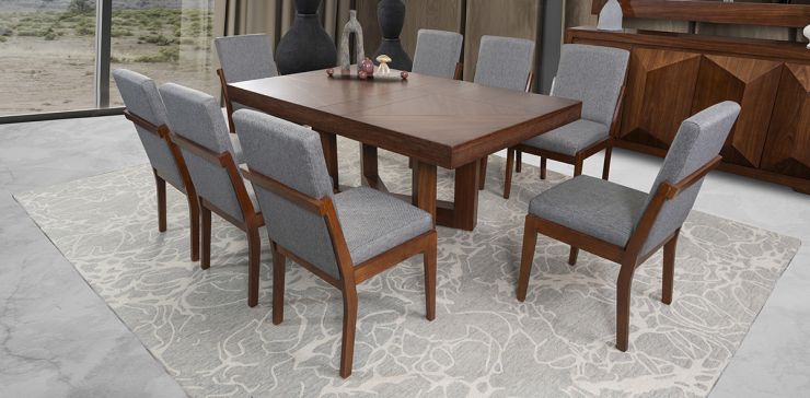 Comedor Rectangular 180 Cm Creta Gris Charcoal 7 Piezas