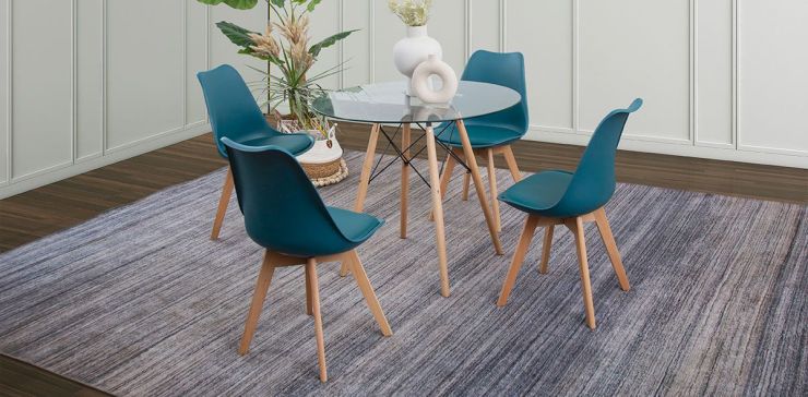 Comedor Redondo Atlas PL Con Sillas Arthus Azul 5 Piezas