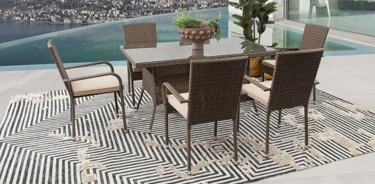 Comedor De Jardín Set Bay Gris/Café Rattan