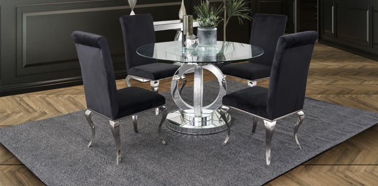 Comedor Redondo Genesis con Sillas Elenor Negro 5 Piezas