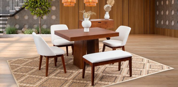 Comedor Odette con Sillas y Banca Olaf Arena PL 5 Piezas