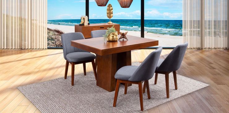 Comedor Odette con Sillas Olaf Gris PL 5 Piezas
