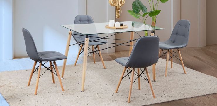 Comedor Rectangular Atlas PL con Sillas Angun Gris