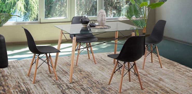 Comedor Rectangular con Sillas Atlas Negro 5 Piezas