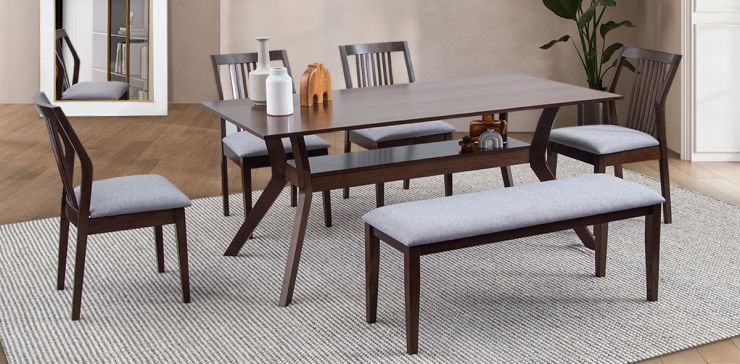 Comedor Rectangular Nahia Gris 6 Piezas