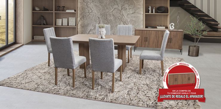 Comedor Rectangular Vanila Gris 7 Piezas
