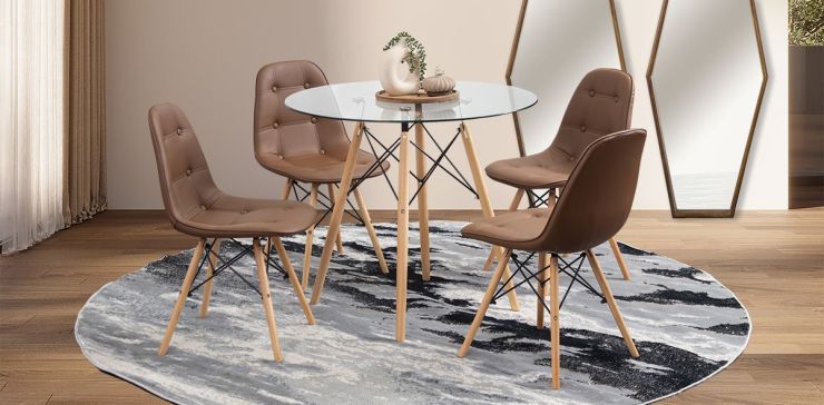 Comedor Redondo Atlas PL Con Sillas Angun Café