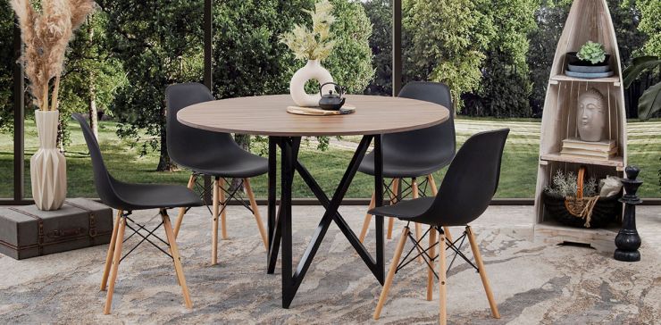 Comedor Redondo Nápoles Parota con Sillas Atlas 5 Piezas