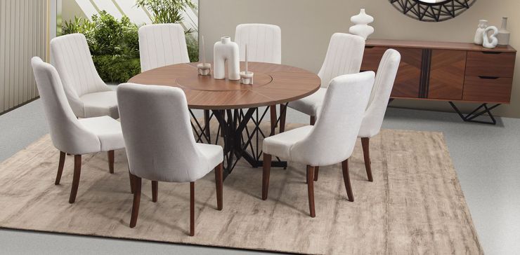 Comedor Redondo Piastri Beige 7 Piezas