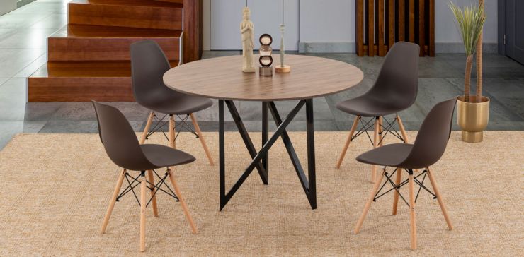 Comedor Redondo Nápoles Parota Con Sillas Atlas Café 5 Piezas