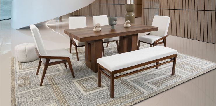 Comedor Marbella Con Sillas Y Banca Praga Mix Beige 6 Piezas