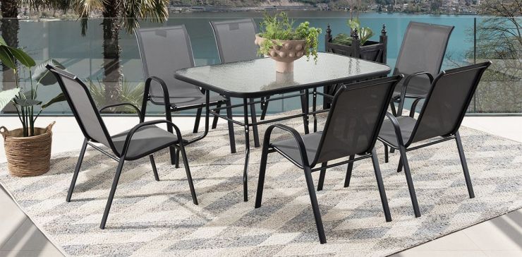Comedor De Jardín Rectangular Perula Gris 7 Piezas