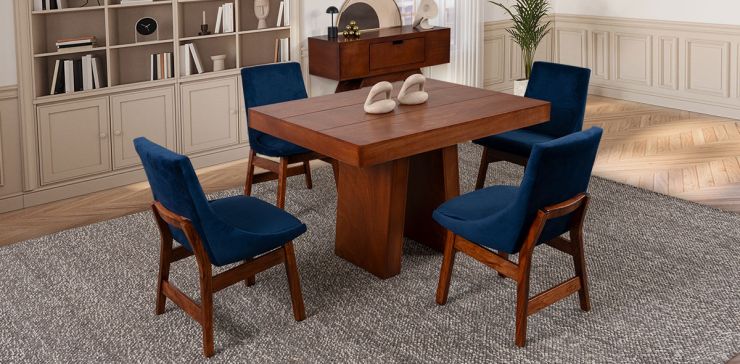 Comedor 120 Cm Odette Con Sillas Azul Marino 5 Piezas