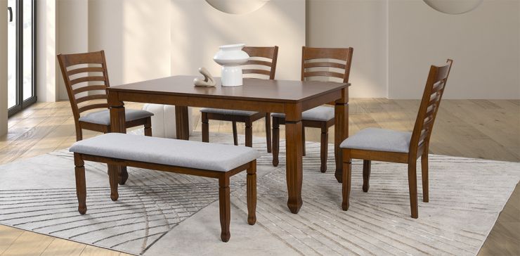 Comedor Rectangular 160 Cm Borja Café 6 Piezas