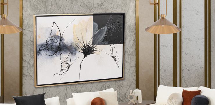 Cuadro Decorativo Al Oleo Floral CL Dorado