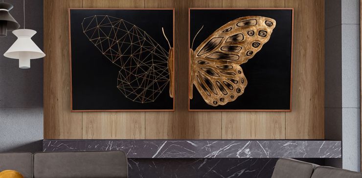 Cuadro Decorativo Al Oleo Mariposa CL Dorado