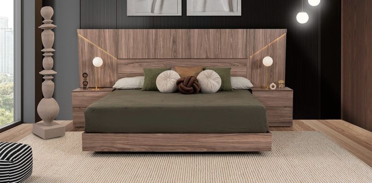 Cama Con Luz King Size Eslovenia Café Nogal