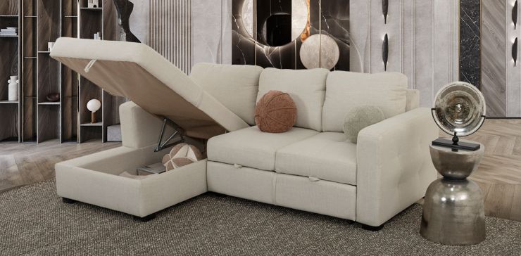 Sala Modular Izquierda Con Baúl Y Cama Alta Olivia Plus Beige 