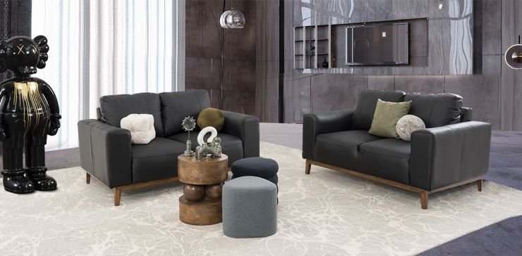 Sala Piel Littio Negro 2 Piezas
