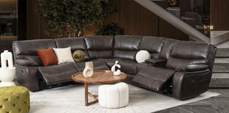 Sala Modular Con Reclinable Eléctrico Y Consola Rauda Café