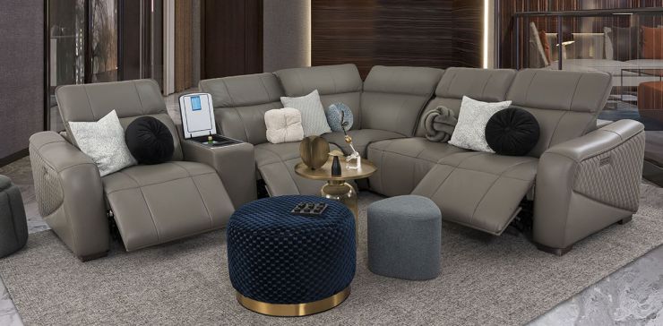 Sala Modular De Piel Con Reclinables Eléctricos Y Sistema De Refrigeración Brescia Gris
