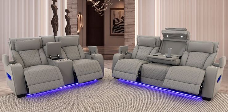 Sala Con Reclinables Eléctricos Jetour Gris Claro