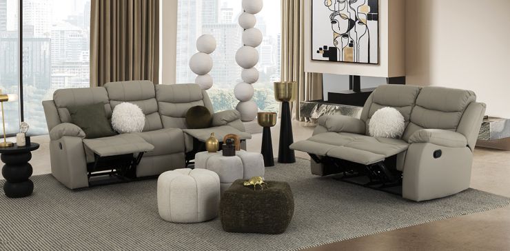 Sala Piel Con Reclinable Caserta Gris