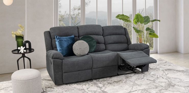 Sofá 3 Plazas Con 2 Reclinables Dublin Gris