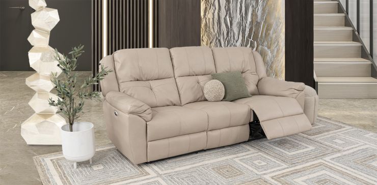 Sofá 3 Plazas Con Reclinables Eléctricos Prescot Air Beige