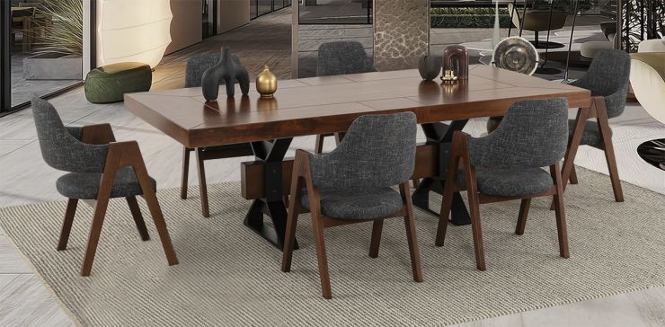 Comedor Rectangular 240 Cm Estocolmo Sillas Letonia Negro 7 Piezas