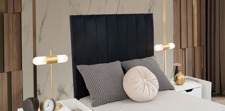 Cabecera Individual Terciopelo Megan Negro 